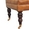 California Walnut Buffalo Tan Leather Ottoman with Castor Legs - Image 9