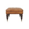 California Walnut Buffalo Tan Leather Ottoman with Castor Legs - Image 10