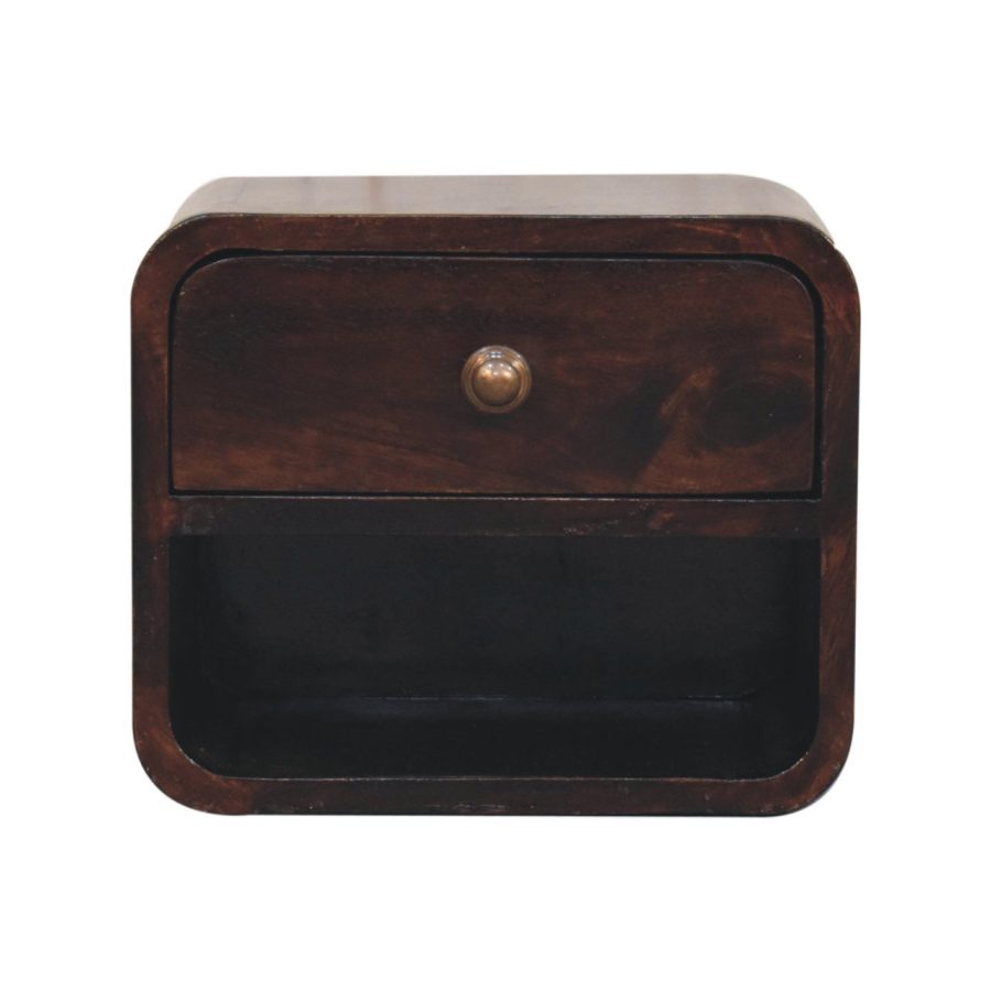 Mini Curved California Walnut Wall Mounted Bedside with Open Slot - Image 2