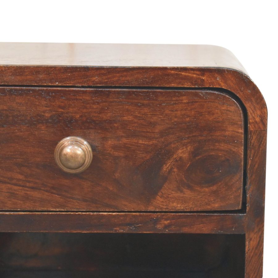 Mini Curved California Walnut Wall Mounted Bedside with Open Slot - Image 5