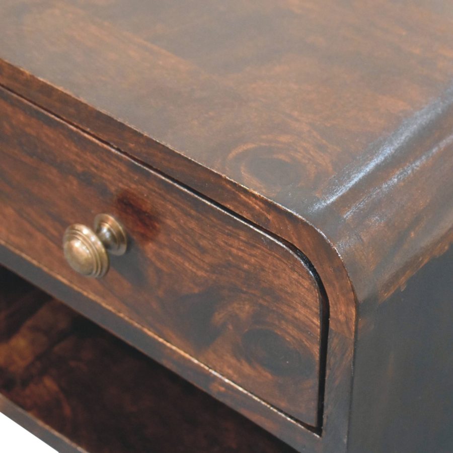 Mini Curved California Walnut Wall Mounted Bedside with Open Slot - Image 6