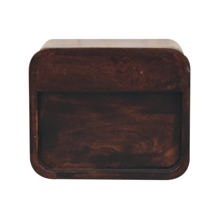 Mini Curved California Walnut Wall Mounted Bedside with Open Slot - Image 9