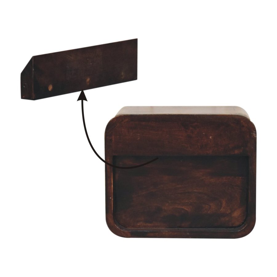 Mini Curved California Walnut Wall Mounted Bedside with Open Slot - Image 10