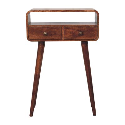 Mini Curved Honey Caramel Console Table