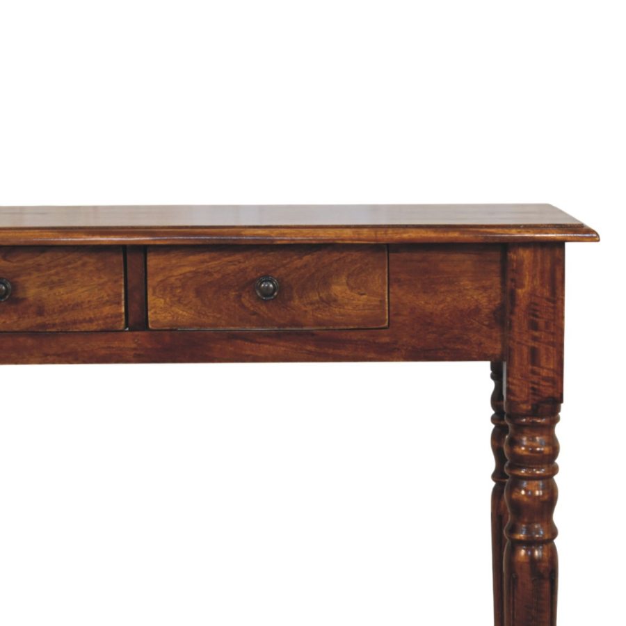 Turned Legs 3 Drawer Chestnut Console - Image 5
