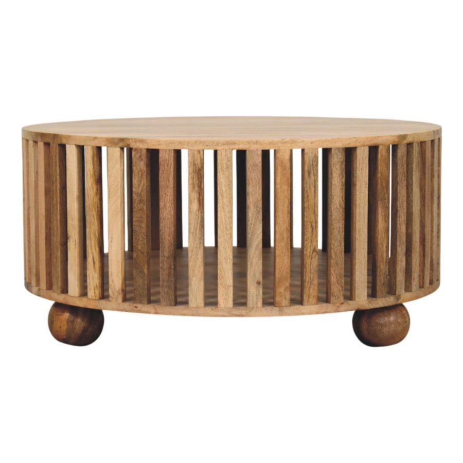 Slatted Round Oak-ish Coffee Table - Image 3