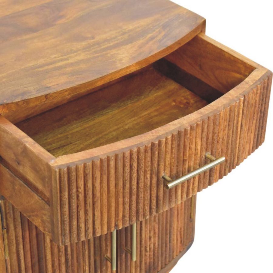 Solid Wood Curved Ribbed Bedside with Drawer - Image 5