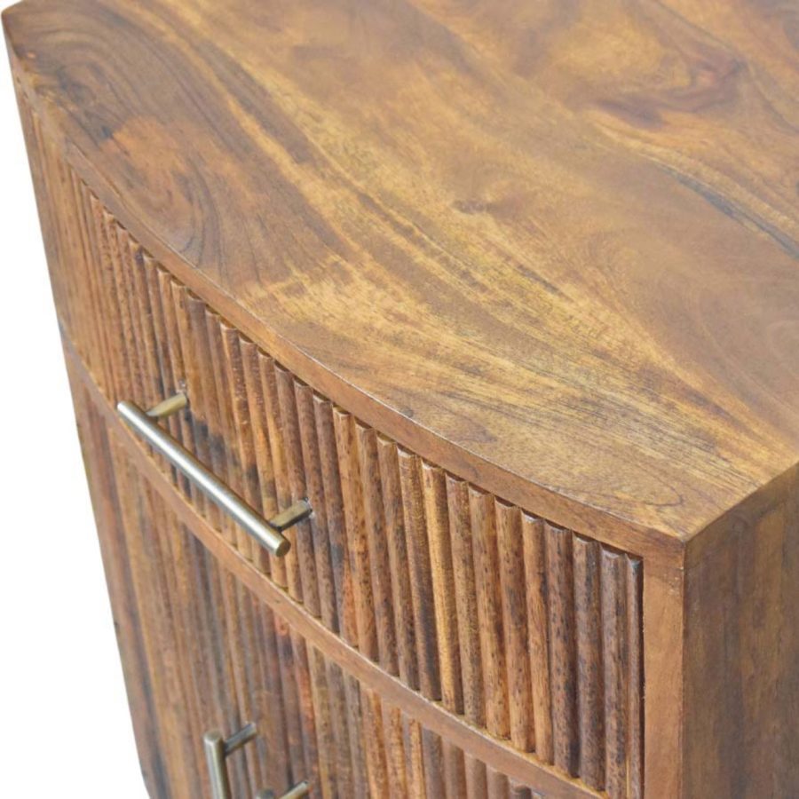 Solid Wood Curved Ribbed Bedside with Drawer - Image 6
