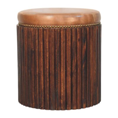 Ribbed Leather Accent Stool