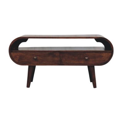 walnut curved two drawer media unit