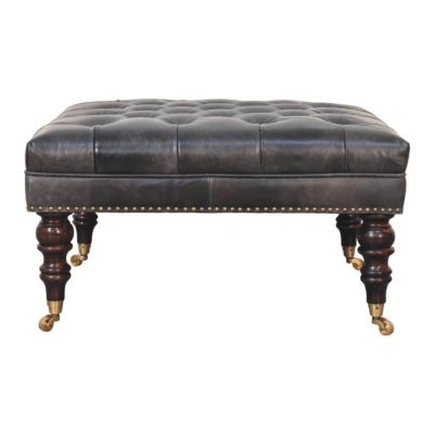 black leather upholstered coffee table
