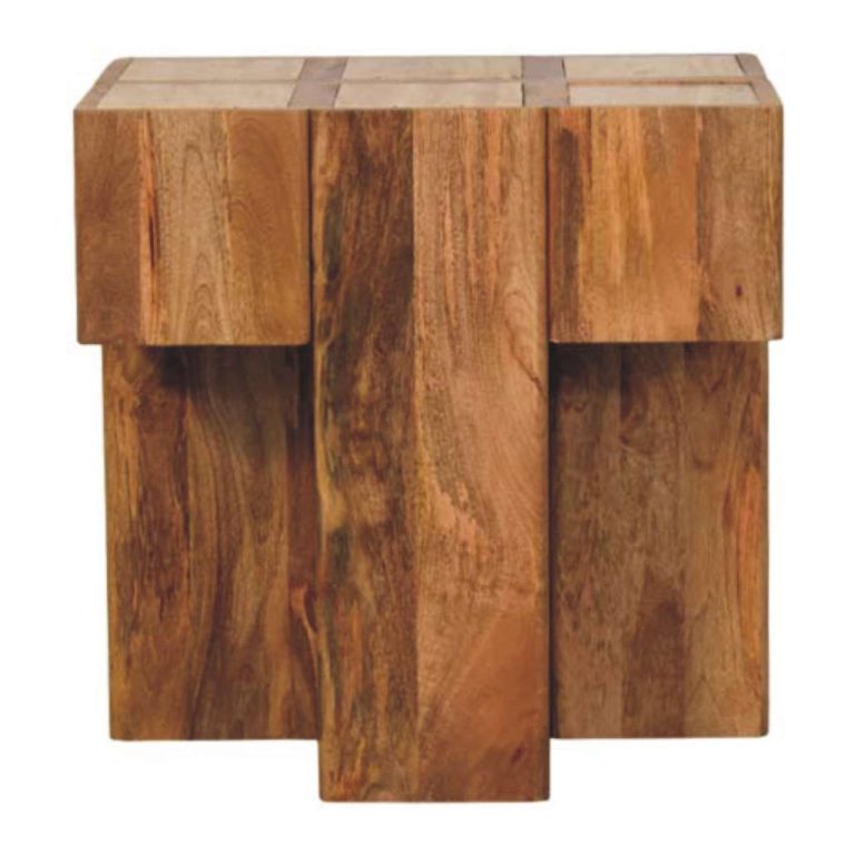 travertine top block side table