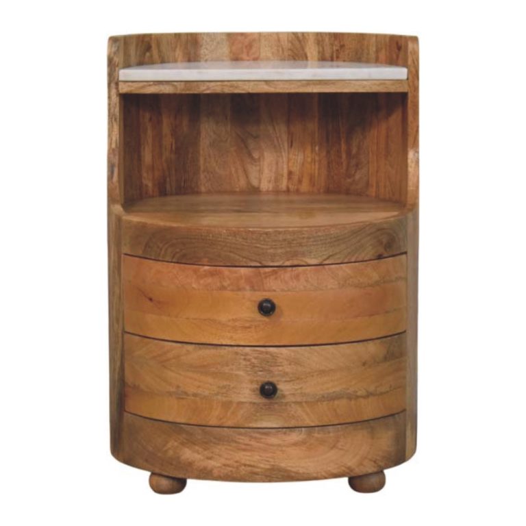 curved bedside with marble top