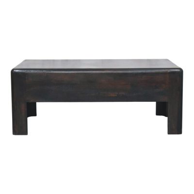 Dark wooden minimalist coffee table with curved edges