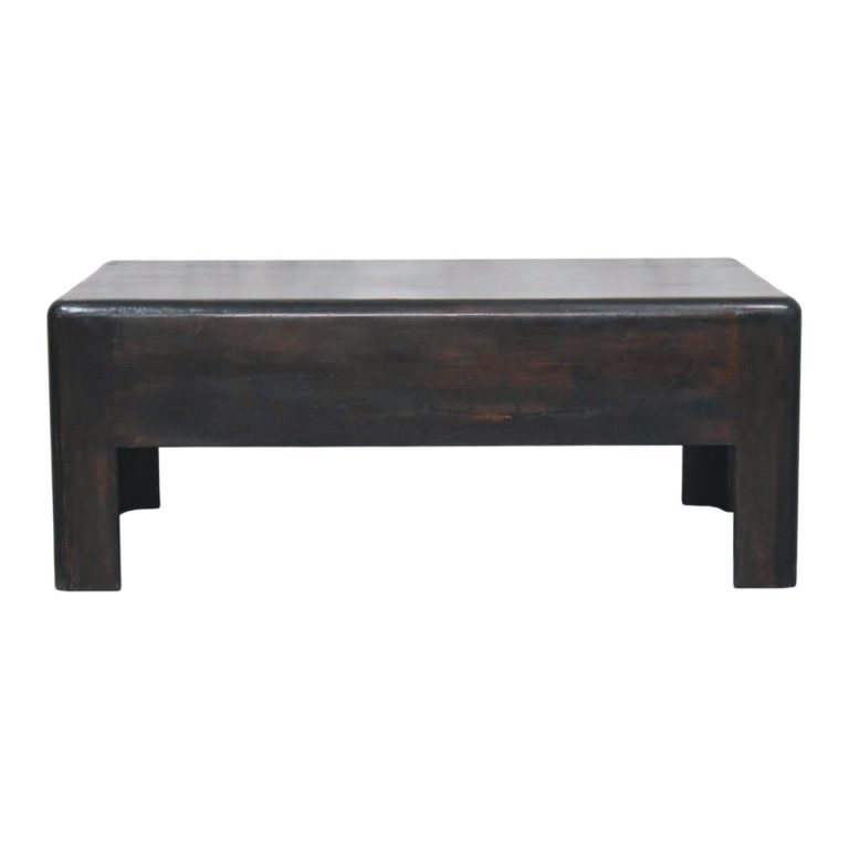 Dark wooden minimalist coffee table with curved edges