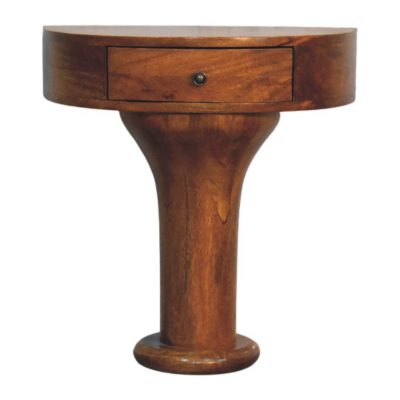 Round wooden pedestal table with single drawer