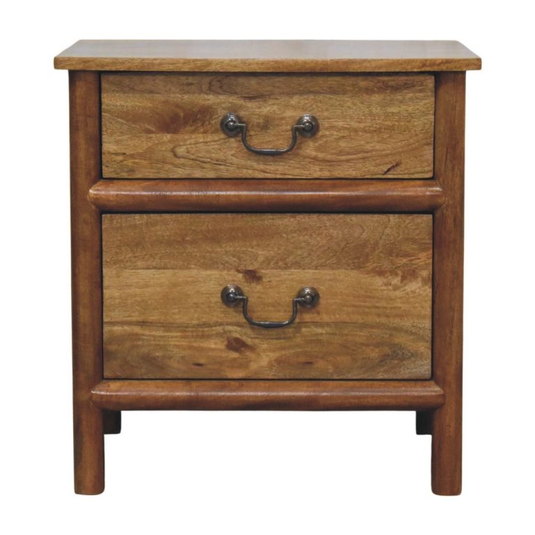 Rustic wooden bedside table with two drawers