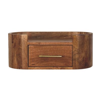 Curved wooden bedside table with single drawer