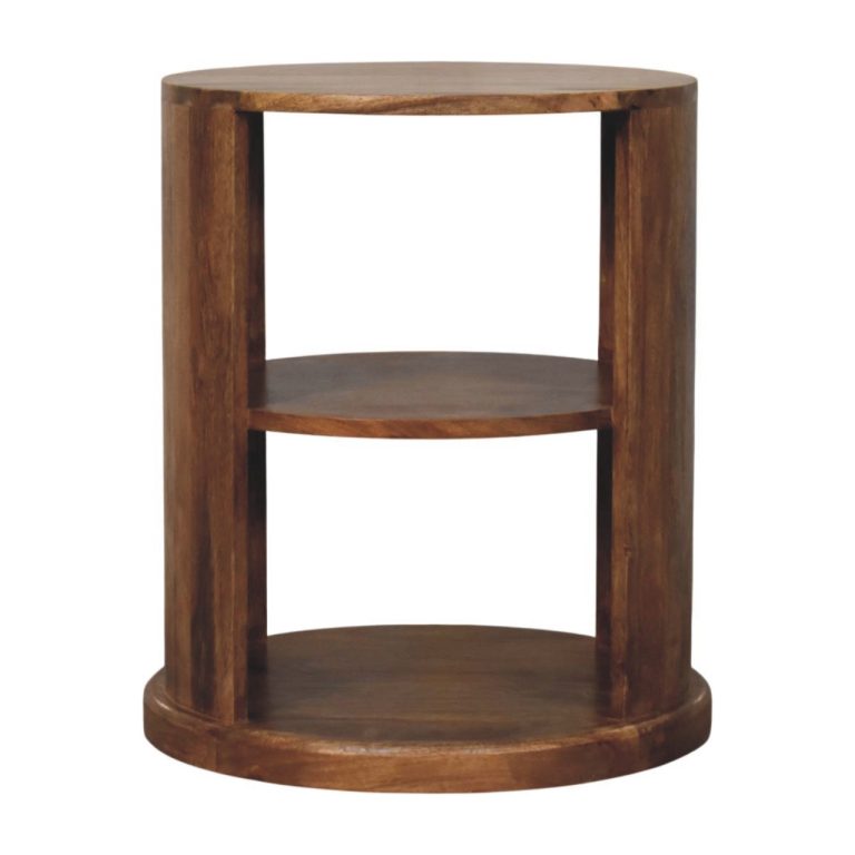 Round wooden two-tier side table
