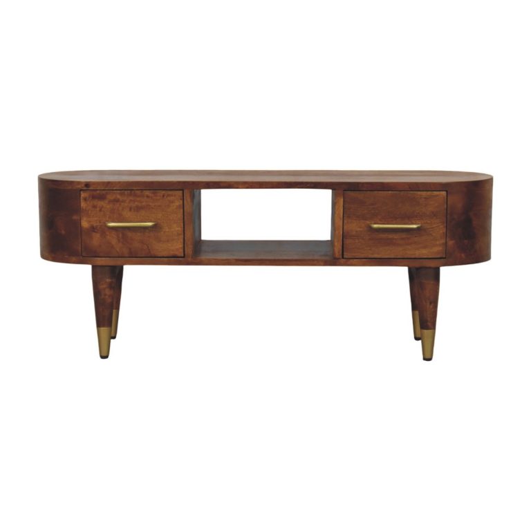 Mid-century wooden TV stand with drawers