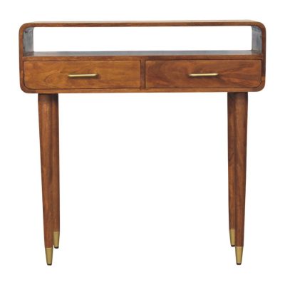 Mid-century wooden console table with two drawers