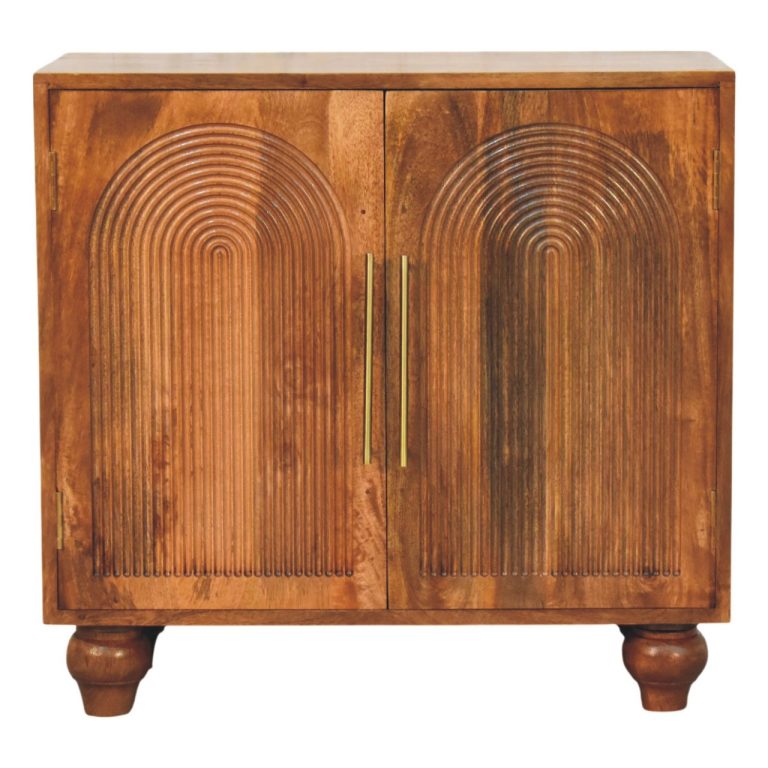 Wooden cabinet with carved arch doors