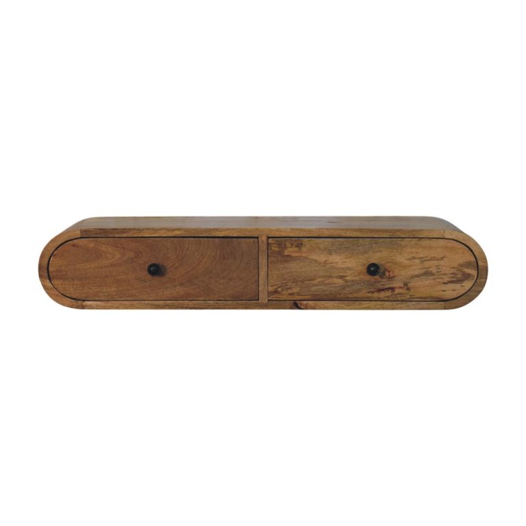Rustic wooden wall shelf with two drawers