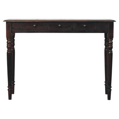 Dark wooden console table with three drawers