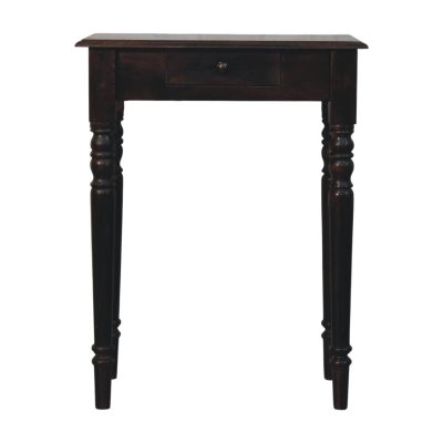Dark wooden console table with single drawer