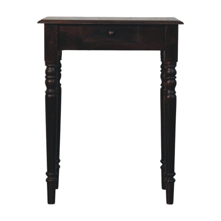 Dark wooden console table with single drawer