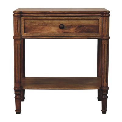 Wooden bedside table with drawer and shelf