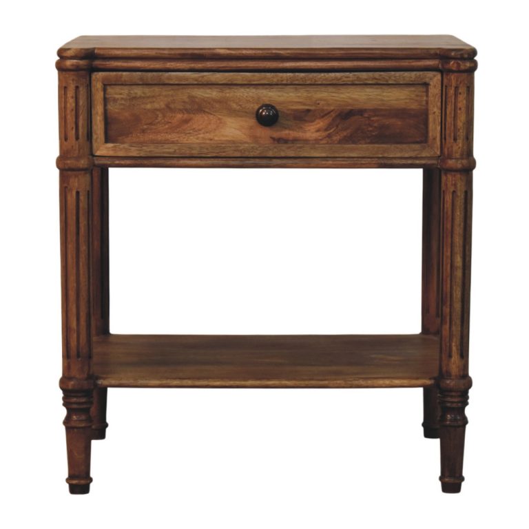 Wooden bedside table with drawer and shelf