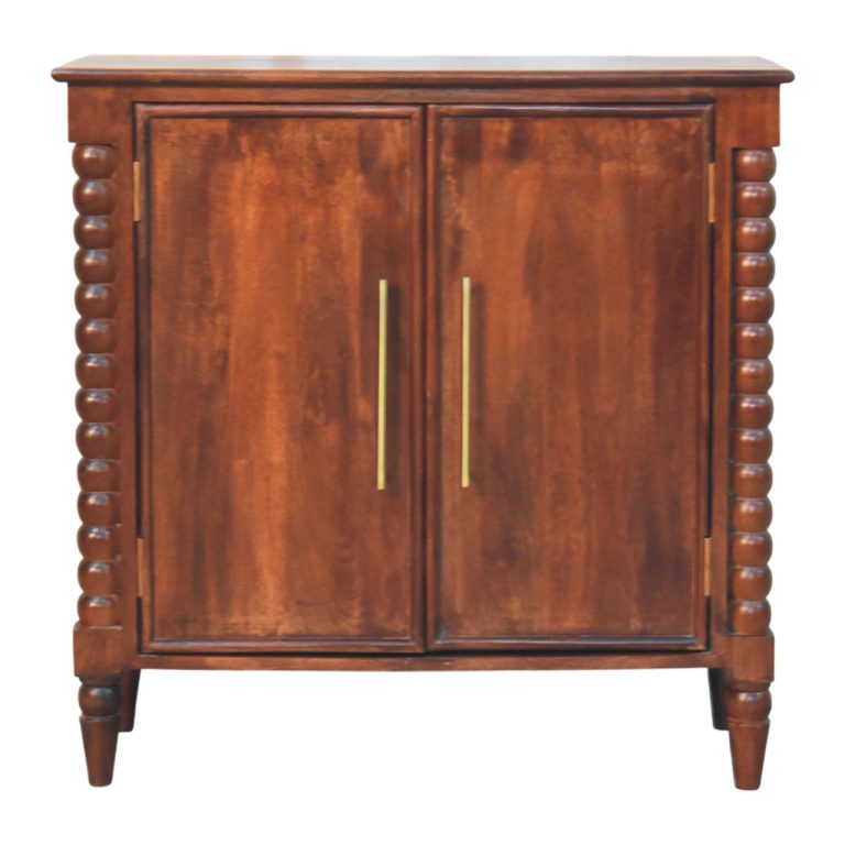 Wooden two-door cabinet with brass handles