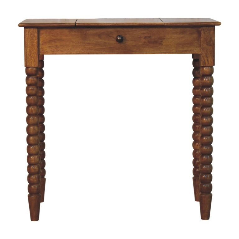 Wooden console table with drawer and bobbin legs