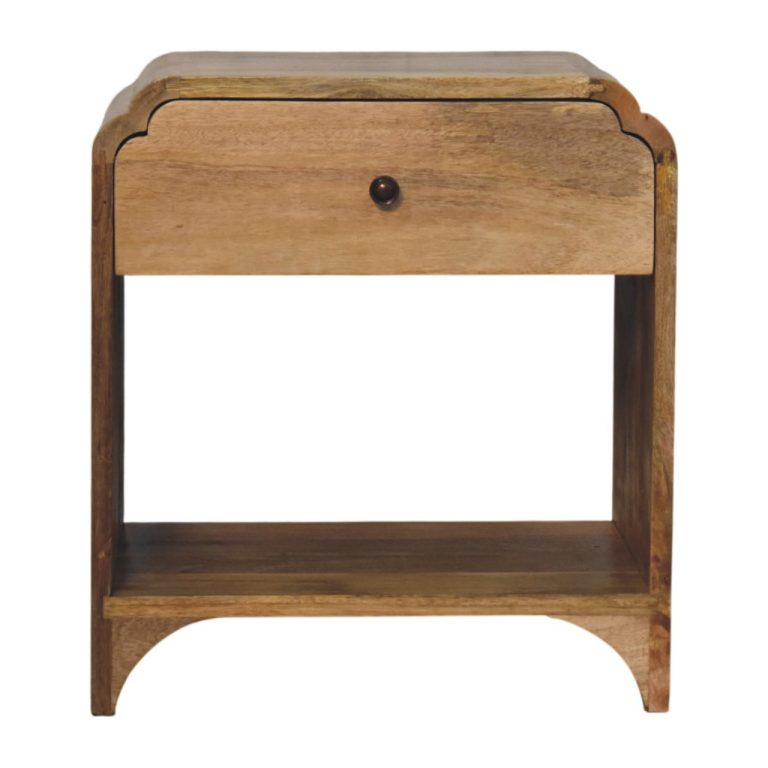 Wooden bedside table with drawer and open shelf